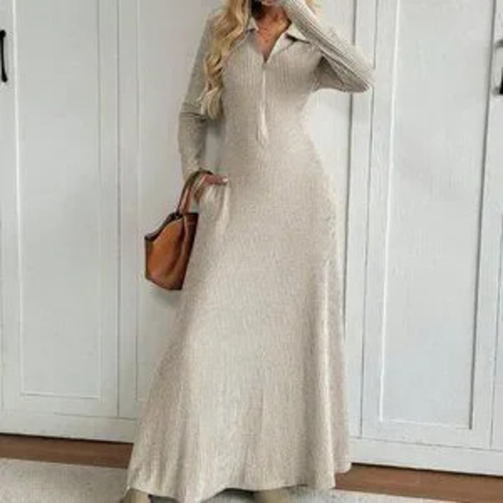 Dusty Pink Casual Women's Thermal Loose Maxi Zip Dress